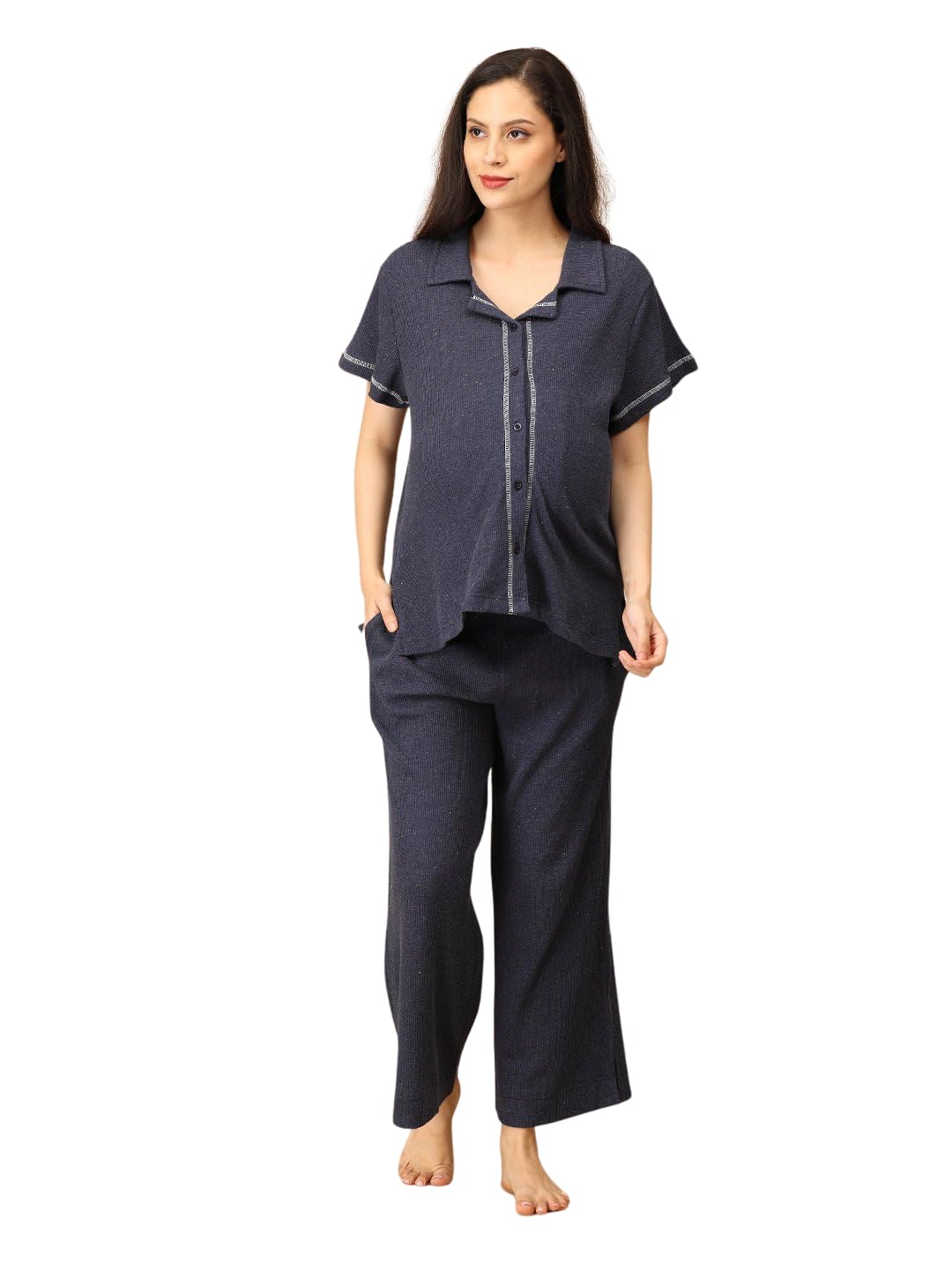 Women Maternity & Nursing Nightwear Set | Soft Cotton Sleepwear | Trendy Night Suit Set for New Moms | Pre and Post Pregnancy Pajama Set-image-38