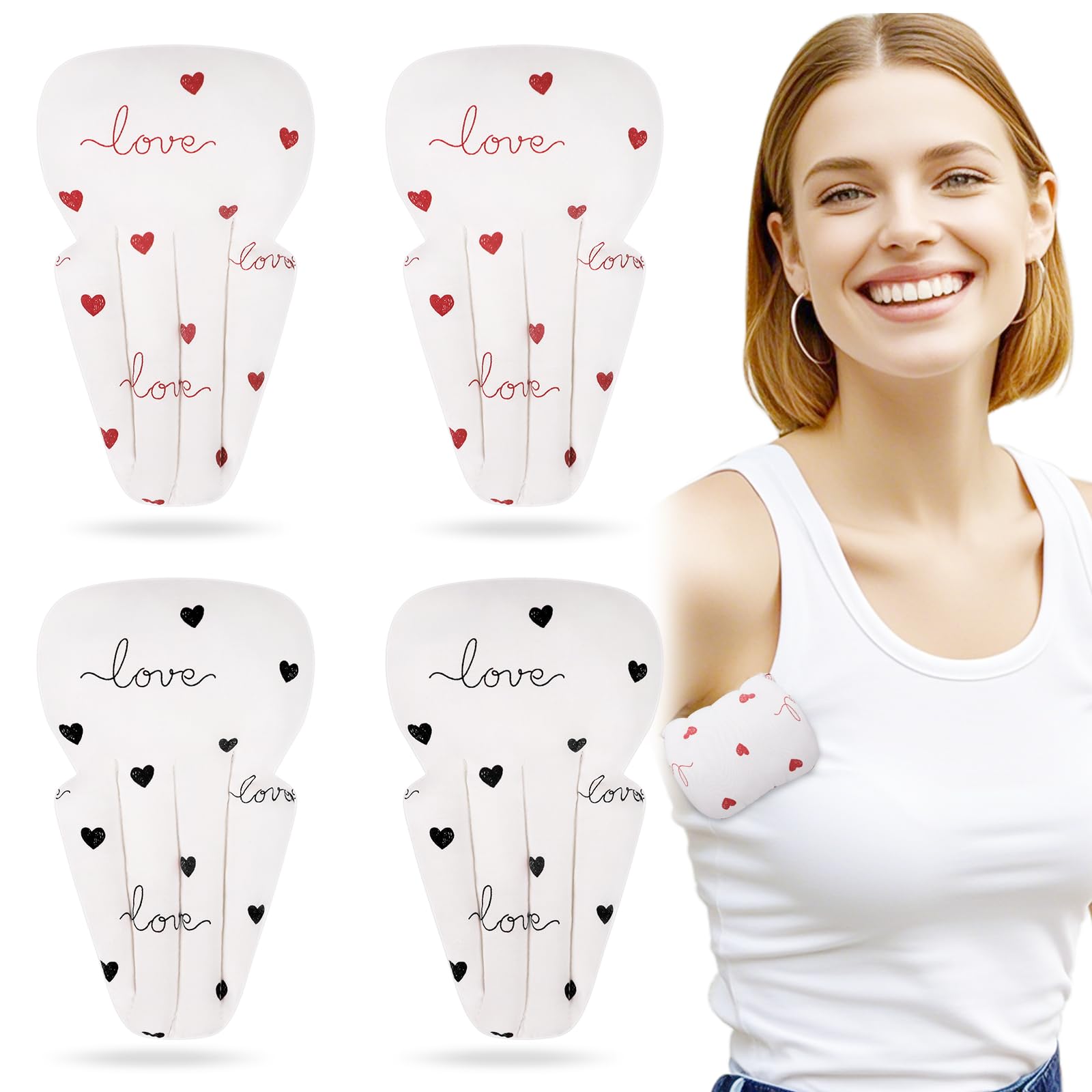 RoamReady Lymphedema Axilla Pillow Armpit Pain Relief Mastectomy Recovery Supplies, 4PCS Cotton Lumpectomy Mastectomy Pillows Post OP Multicolor Breast Surgery Pillow (Red and Black Peach Hearts)