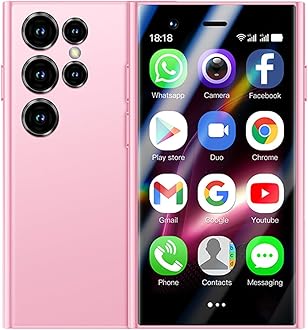 S24Pro Max Mini 4G Smartphone 3.0 Inch Quad Core Dual Sim Unlocked Android 10.0 Card Mobile Phone WiFi Bluetooth Hotspot Student Pocket Palm Cellphone (Pink)