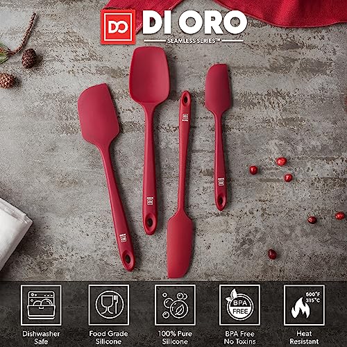Image of Di Oro Seamless Series 4-Piece Silicone Spatula Set - 600F Heat-Resistant Pro-Grade Rubber Spatulas - Spoonula, Large Spatula, Small /Mini Spatula, and Jar Spatula - Kitchen Utensil Set (Red)