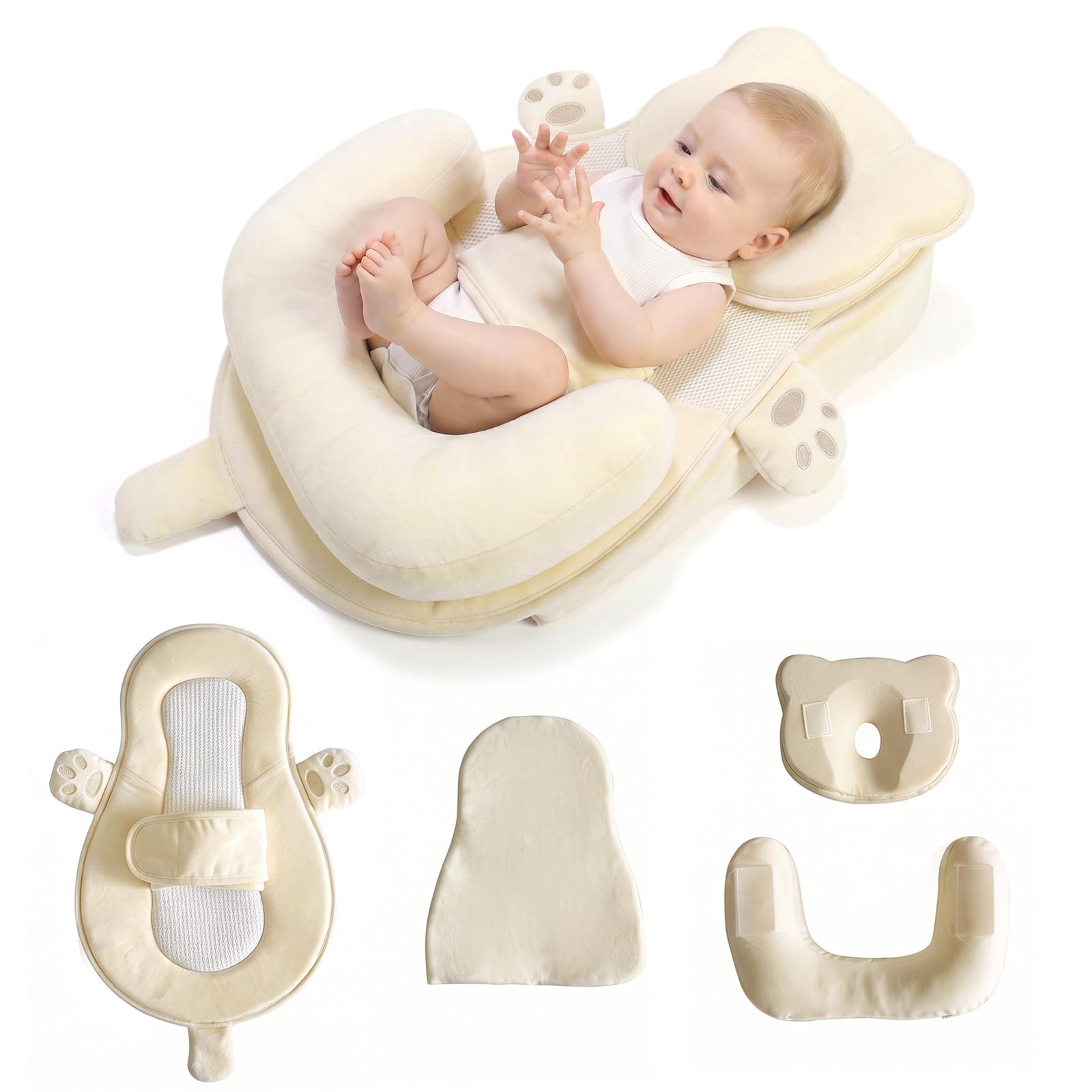 OKYUK Almohada de apoyo para lactancia, almohada de lactancia para bebés con correa de seguridad ajustable, cojín ergonómico de alimentación posparto para madres, espuma viscoelástica suave, regalo de