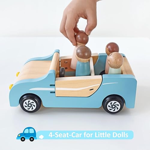 Miniatura 3 de PairPear Coche familiar de madera para muñecas, juguetes de madera, accesorios de muebles de casa de muñecas, juguetes de juguete para niños