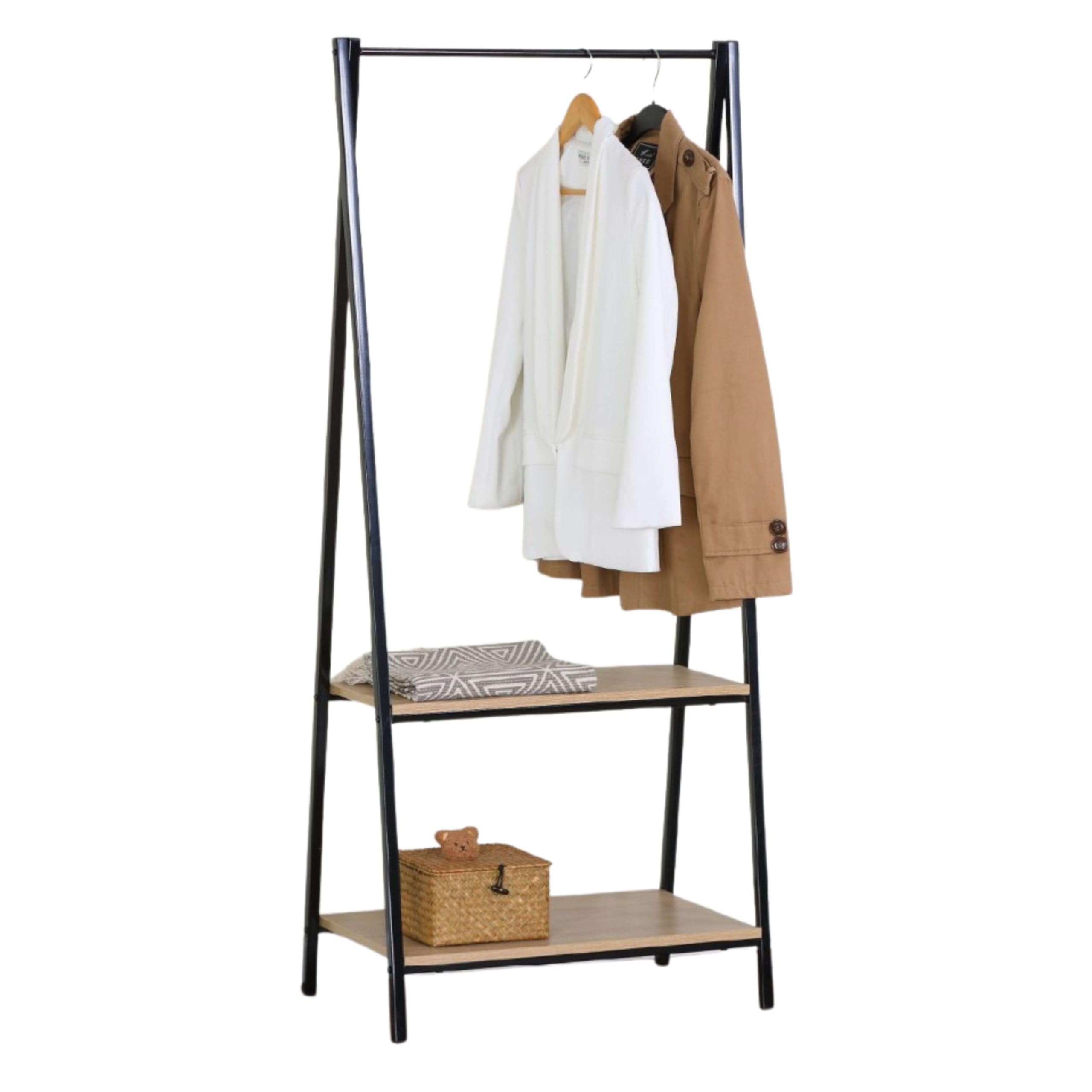 Miroytengo Burro de Ropa 2 Estantes Perchero Cepi para Dormitorio en Negro y Roble Cambrian 64x150x40 cm