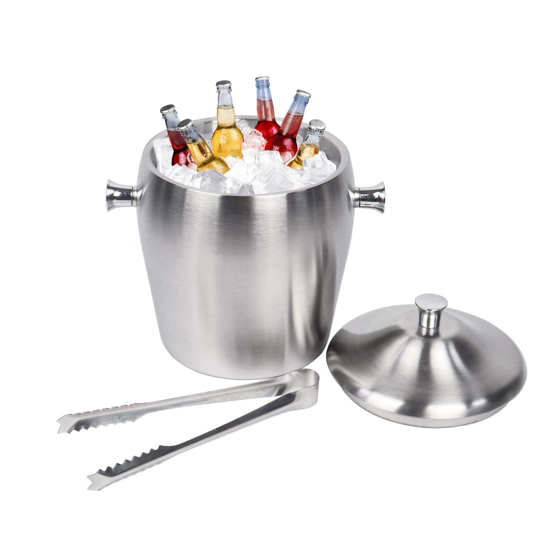 2L Ice Bucket with Lid and Tongs, Stainless Steel Insulated Ice Bucket for Parties, Wine Buckets for Home, Bars and Party