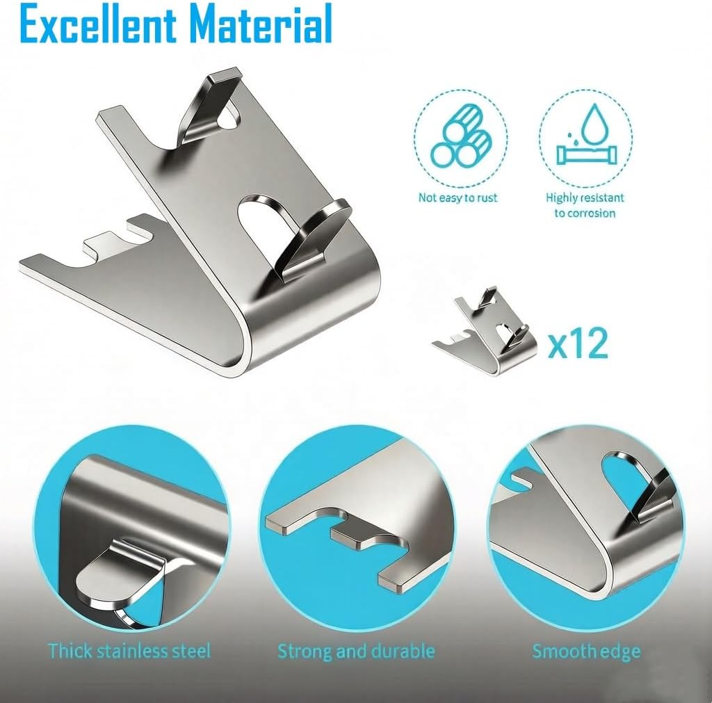 920158 Refrigerator Freezer Shelf Clip, 12 Pack Heavy Duty Stainless Steel Replacement Shelf Bracket Clips - Universal Square Buckle Type for Fridge Cooler Shelf Support, Easy to Install