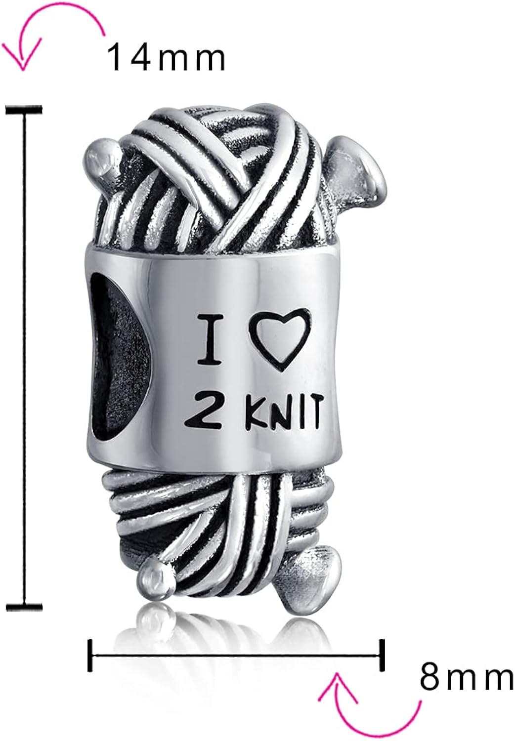 Bling Jewelry Words I 2 Love Too Knit Ball Spool Of Yarn Kitting Knitter Bead Charm For Women Teen oxidized .925 Sterling Silver For European Bracelet - Image 4
