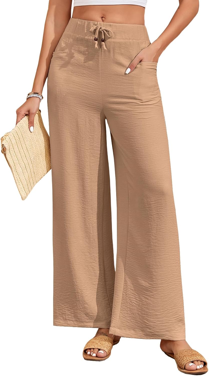 Oymyakon Women's Palazzo Lounge Pants Summer Casual Loose Drawstring High Waisted Wide Leg Pants Beach Trousers