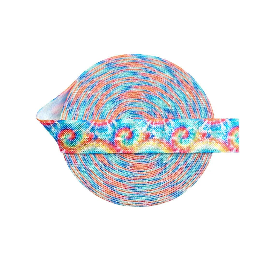 Elástico estampado de 15 mm (5/8") para doblar, banda de satén con diseño floral arcoíris de licra, para el pelo, para coser, 2,5 o 10 yardas - B-27-15 mm - 100 yardas