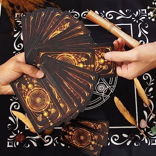 image for SUGEYA 78 Tarot Cards with Guide Book, Black Tarot Deck Gift Set with 
