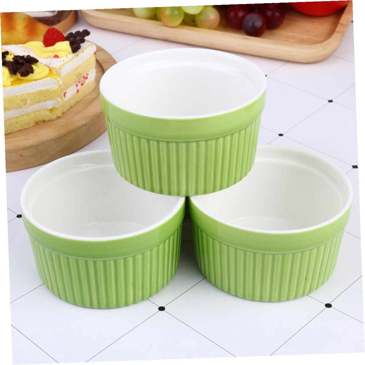 5pcs Green Ceramic Baking Bowls Small Oven-safe Dishes High Temperature Resistant Rice Bowls for Home Kitchen Soup Dessert