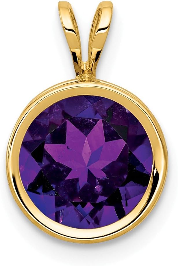 14k Yellow Gold 8mm Purple Amethyst Bezel Pendant Charm Necklace Gemstone Birthstone February Fine Jewelry For Women Gifts For Her