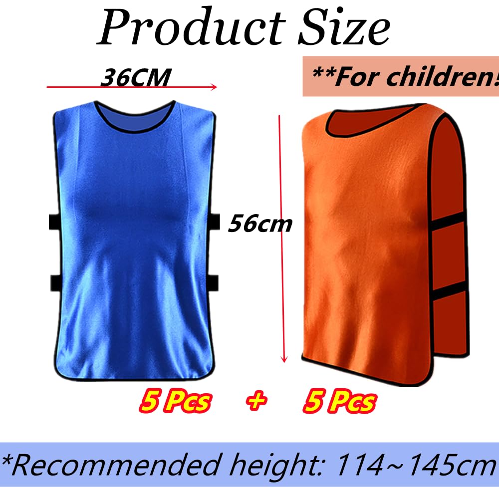 10 pezzi Pettorine da Allanamento Bavaglini da Calcio,Pettorali per Bambini,36 * 56 cm,per squadre di calcio e basket,gilet traspirante,5 arancione+5 blu
