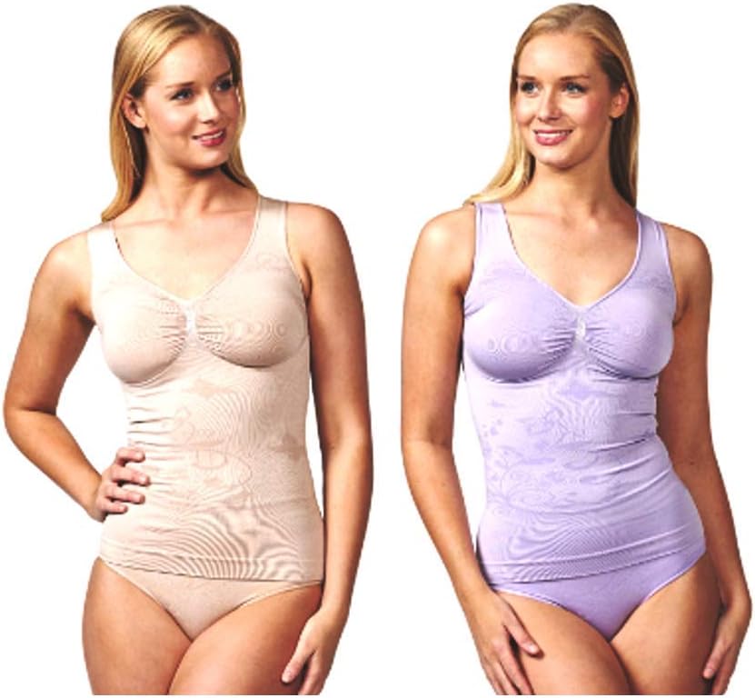 vercella vita Medium Control Butterfly Swirl Design V-Neck Cami Twin Pack (Large (UK 16-18), Sandalwood/Lavender)