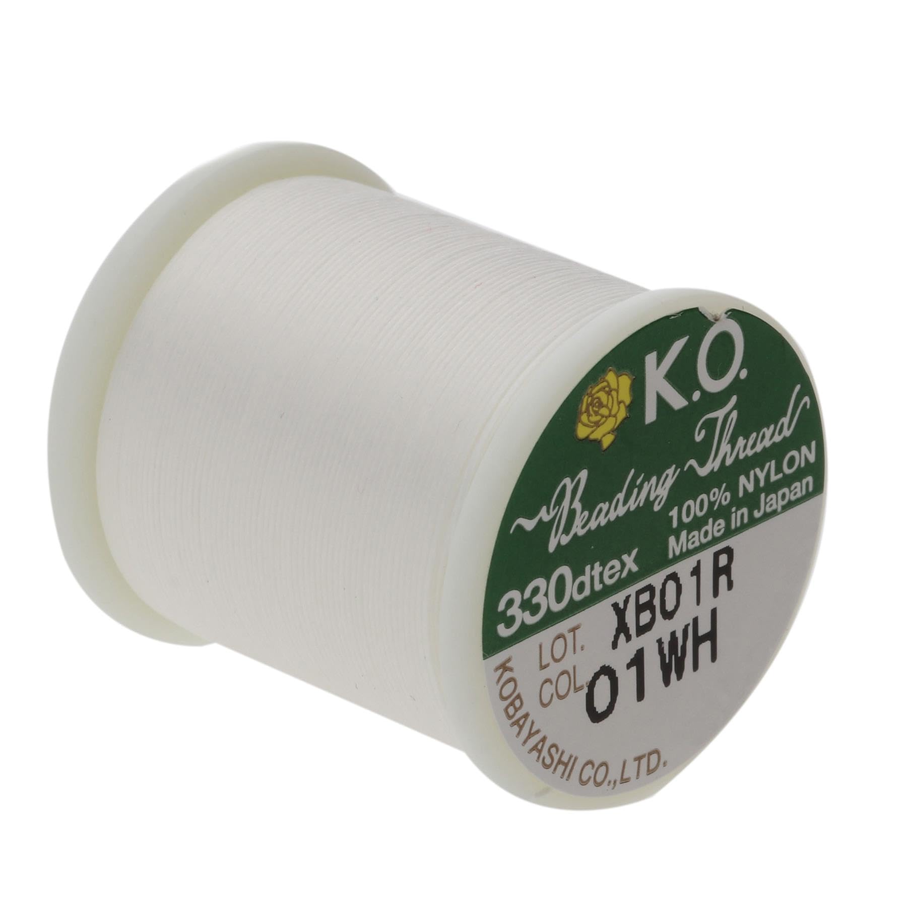 KO Filo di nylon per perline, colore bianco, pre-cerato giapponese, 100% nylon, 330TEX, resistente ai grovigli, 50 metri, scatola da 12 bobine, uso per progetti di perline di seme, lavori su telaio,