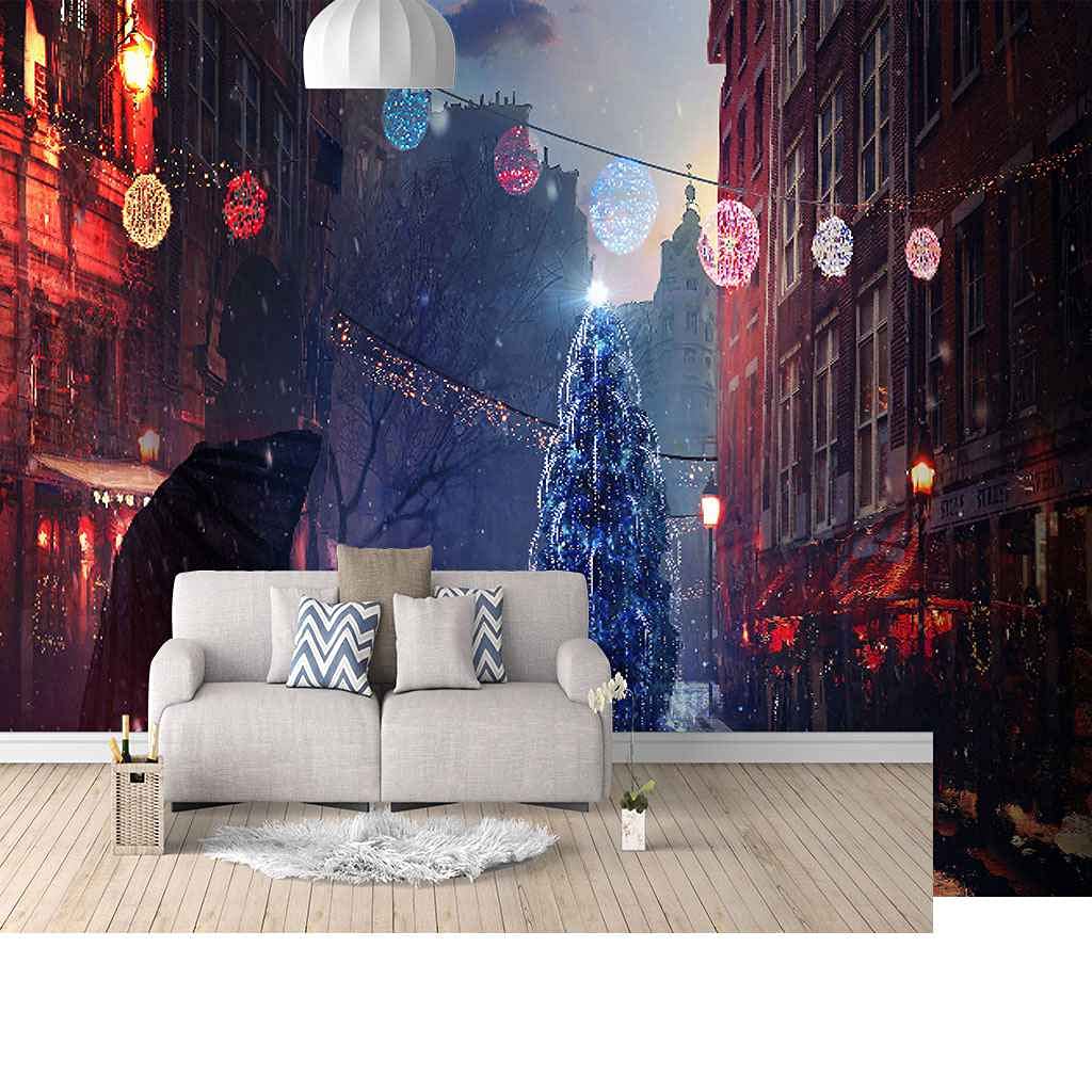 Papier peint panoramique 3D Noël 350x256 cm mural auto-adhésif salon
