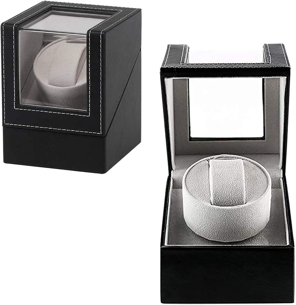 HOSEN Automatic Watch Winder in Black Leather with Quiet Japanese Motor, Adjustable Watch Pillows,Watch Case For Automatic Watches,Fit Lady and Man Automatic Watches(Black Leather） : Clothing, Shoes & Jewelry