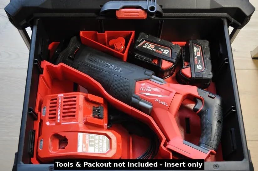 Packout Insert to Suit M18 Fuel Sawzall – Compatible with Packout Toolbox System | Protective Tool Organizer - 2 draw system (Black)