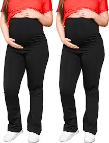 Kit 2 legging gestante flare calça grávida boca larga longa suporte barriga suplex boca de sino bailarina alto conforto