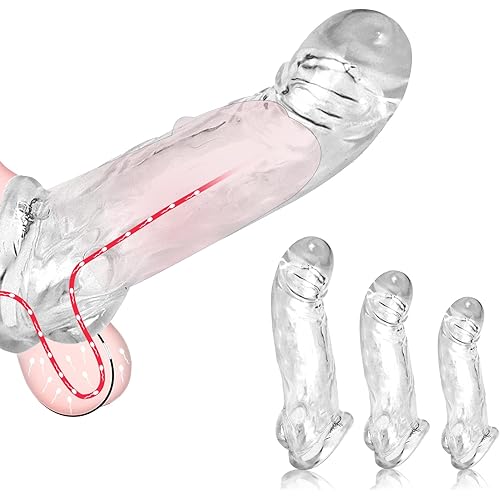 3 Sizes Reusable Penis Sleeves Set - Silicone Penis Extender with Strap, Odorless Cock Sleeve for Enlargement, Delay Ejaculation & Enhanced Pleasure, Male Sex Toys