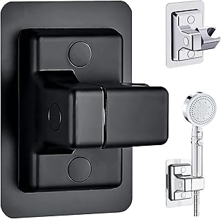 CANLENPK Self Adhesive Shower Head Holder, 360° Adjustable Handheld Shower Wand Holder, Strong Adhesive Shower Mounting Bracket No Drilling Wall Mount Bracket (Black)
