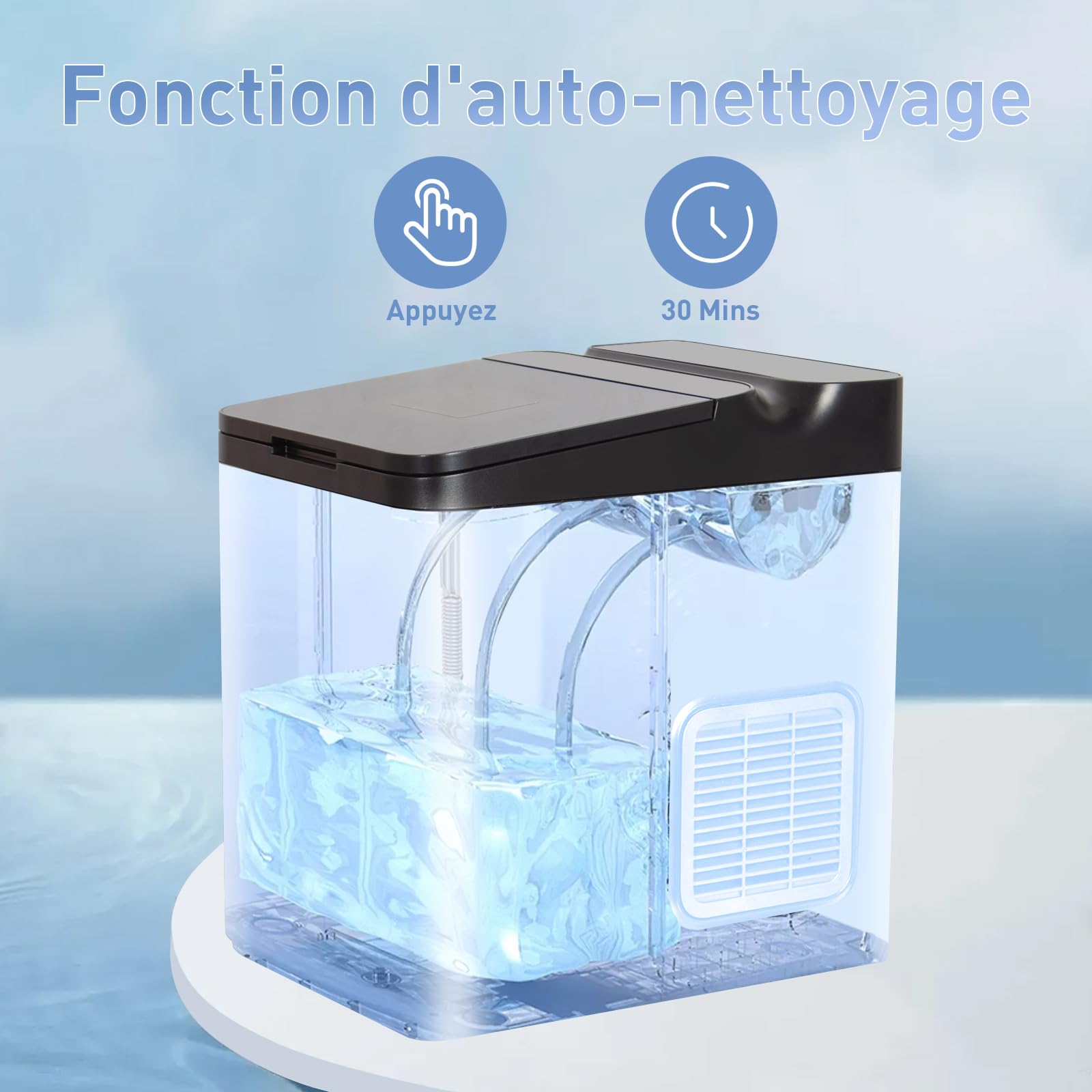 Todeco Machine à Glaçons pour la Maison, Capacité de 1,5L, 2 tailles de glaçons, 12kg en 24h, 9 Glaçons en 6-10 Minutes, Autonettoyant Machine à Glaçons, pour la Maison, la Cuisine et les Fêtes
