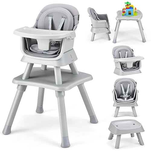 HONEY JOY Silla alta 8 en 1 para bebé, silla alta convertible para bebés y niños pequeñosjuego de mesa y sillamesa de bloques de construcción,