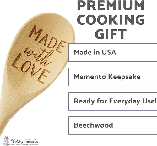 Miniatura 3 de Wedding Collectibles Made With Love - Cuchara de madera (14 pulgadas de largo) accesorio de cocina grabado  Madera de haya suave y natural