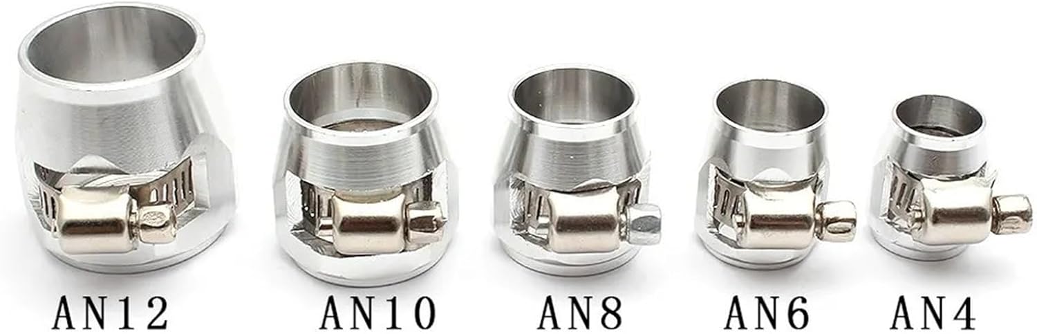 Hose Finisher Clamp 5pcs Car Aluminum AN4/AN6/AN8/AN10/AN12 Fuel Line Hose Clamp Finisher Modification Accessories for Stainless Braided Hoses,Rubber Hoses End Finis(Black-AN10)