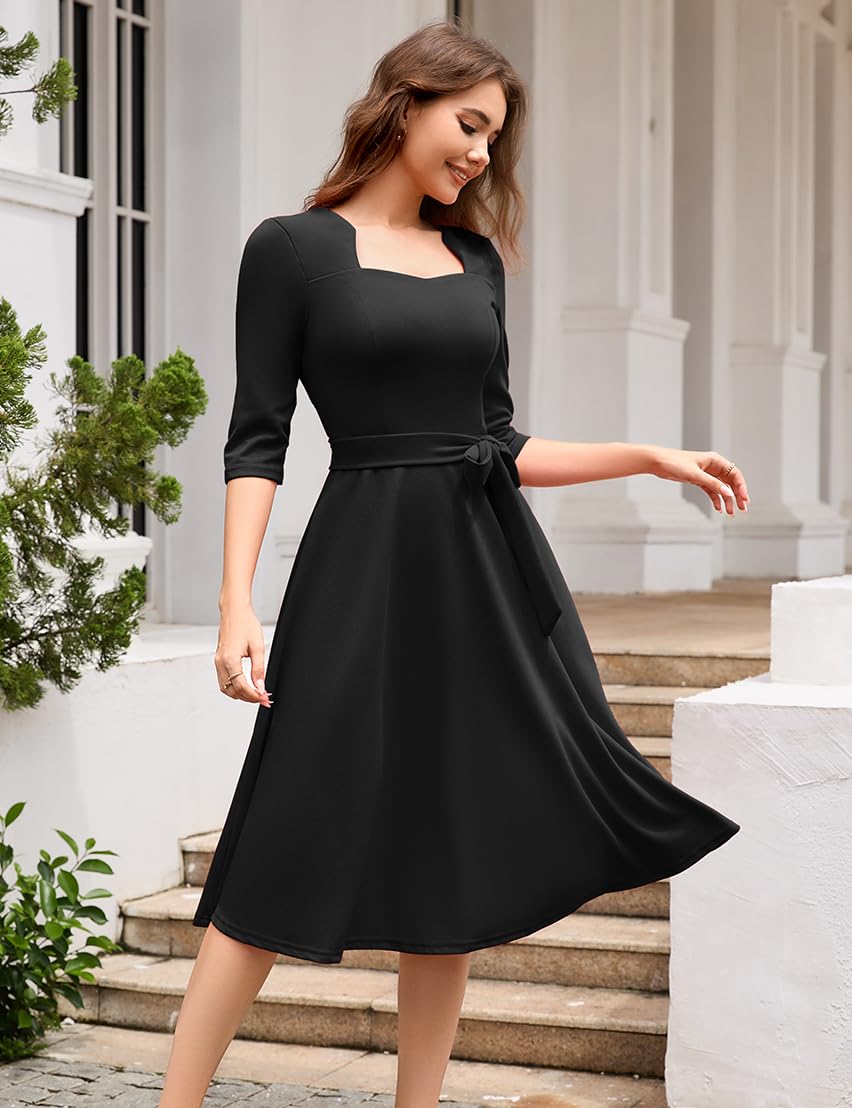 Snapklik.com : Womens Black Cocktail Dresses For Women 2026 Funeral Formal  Modest Church Dress A-Line Fit And Flare Midi Black M