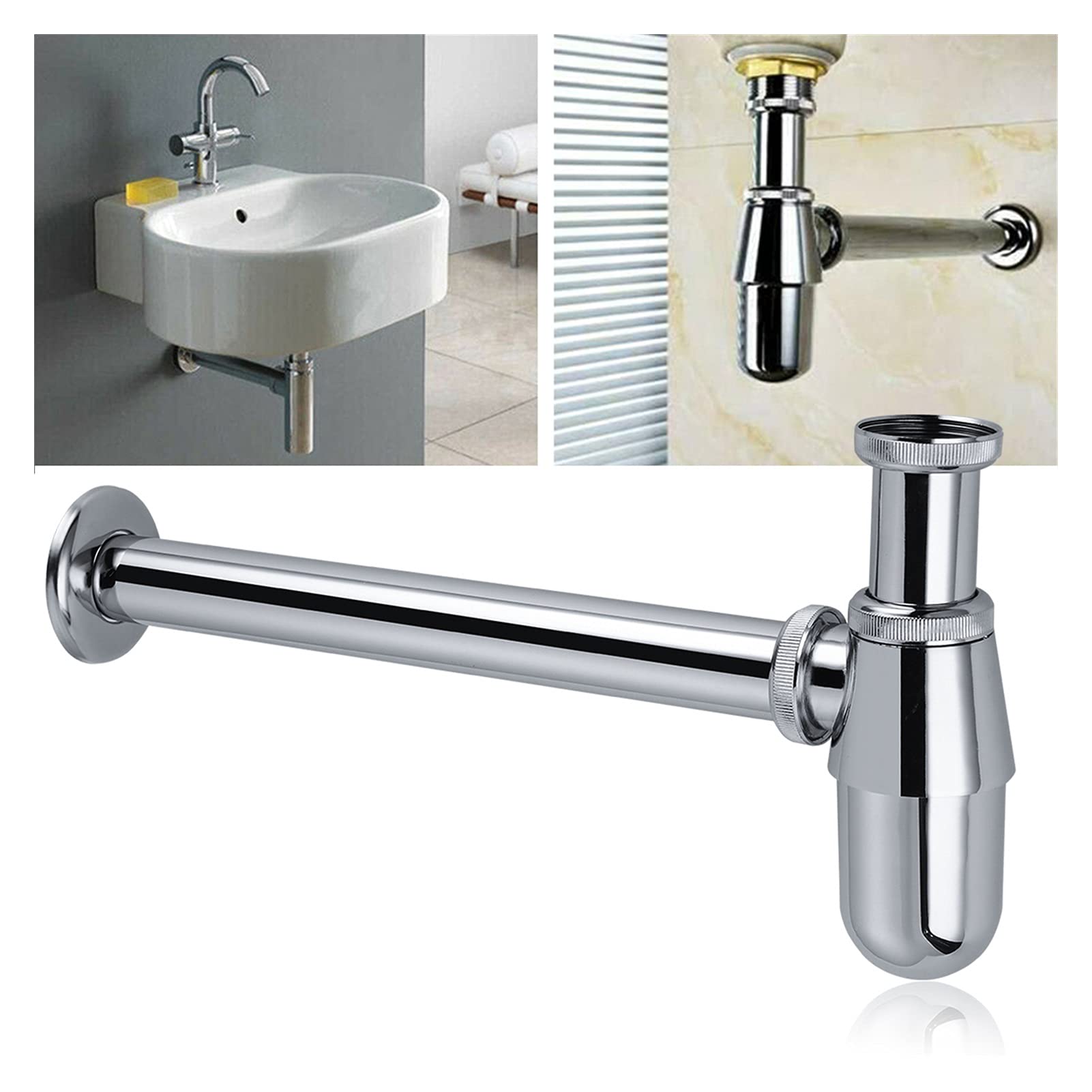 Trampa para Botella Plateada, sifón Redondo, latón, Cromo, baño, tocador, Lavabo, tubería, Fregadero, tuberías de Agua Residual, Accesorios de baño exquisitos