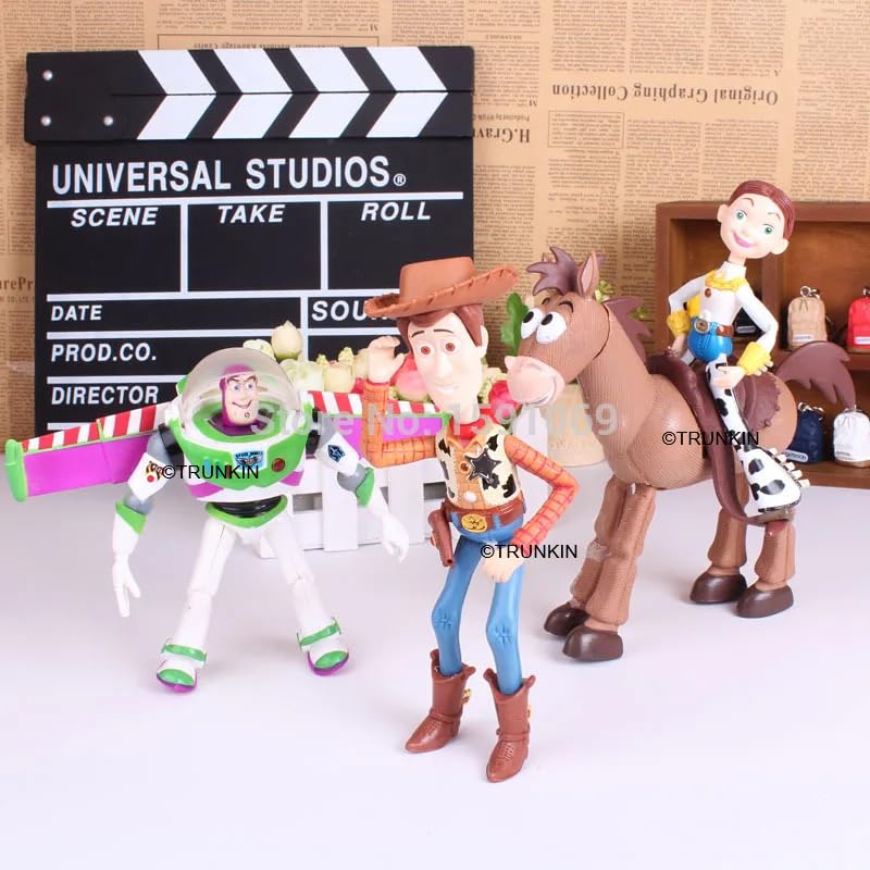 Image of Trunkin Toys Set of 4 Action Figures - Woody, Lightyear, 15 cm | PVC Collectible Toys Buzz Figurine Miniatures