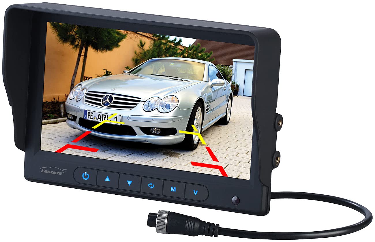 Lescars cámara Marcha atrás para Autocaravana: Conjunto de cámara de Marcha atrás, Pantalla HD a Color de 17,78 cm (7"), Botones táctiles iluminados (Instalar reversa en camión)