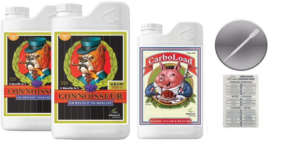 Advanced Nutrients Connoisseur Grow A and B 4 Liter & Carboload 4 Liter Bundle with Conversion Chart and 3mL Pipette