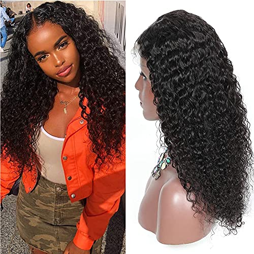 13x4x1 T Part Curly Lace Front Wig Human Hair Pre Plucked, T Part Wet and Wavy Lace Wig Middle Part 150% Density Natural Color Water Wave Lace Front Wigs for Black Women Human Hair (16 Inch)