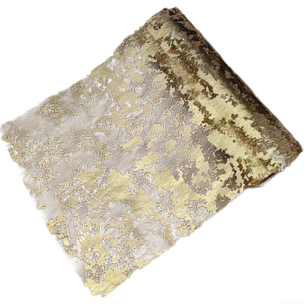 Metallic Foil Mesh Table for runner,Gold Silver Geometric Pattern for Banquet Tables,for Birthday Wedding Party Decorations(Golden)