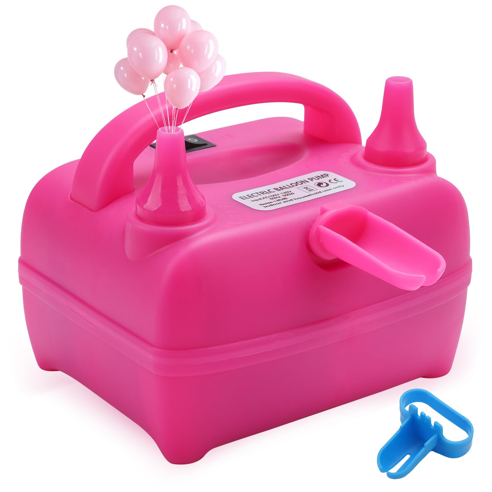 BXBHU Electric Balloon Pump 220-240V 500W, Dual Nozzle Balloon Inflator with Tying Tool, Fast Electric Air Pump for Birthday Wedding Party Decorations, Rose Red