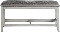 Steve Silver Hyland Counter Height Bench - Stone Gray Wood with Faux Leather Seat for 3 Adults, Solid Construction