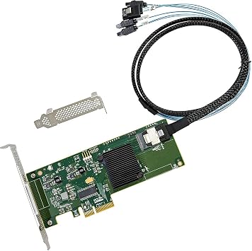 SAS HBA Card Compatible with LSI 9211-4I IT Mode PCIe SATA Expansion Card, SAS Expander Support, 4-Port 6Gb/s, PCIe 2.0, with SFF-8087 to 4X SATA Cables for NAS ZFS TrueNAS unRAID