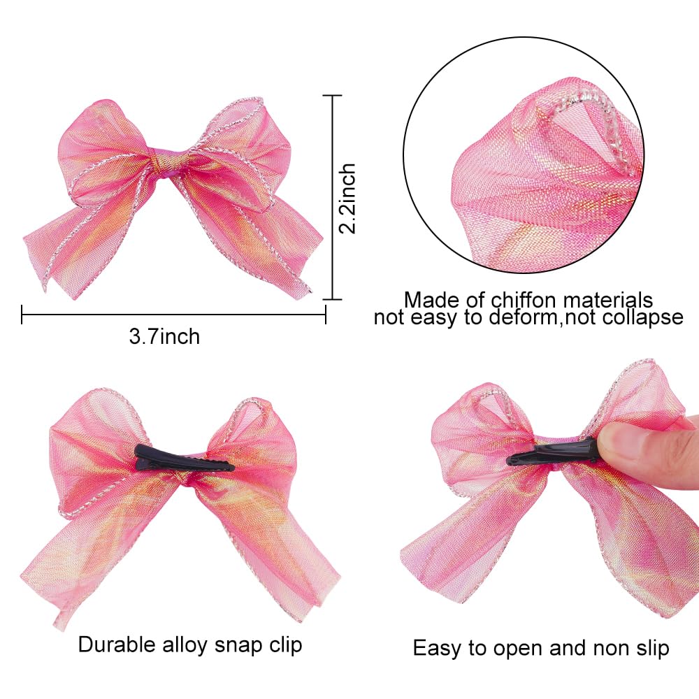 Ahoney 8pcs Red Bowknot Hair Ribbon Clips for Girls Women, 3.7" Cute Hair Bows Alligator Hair Clips for Hair Barrettes Accessories Kids Hairpin Headdress (Red) 2