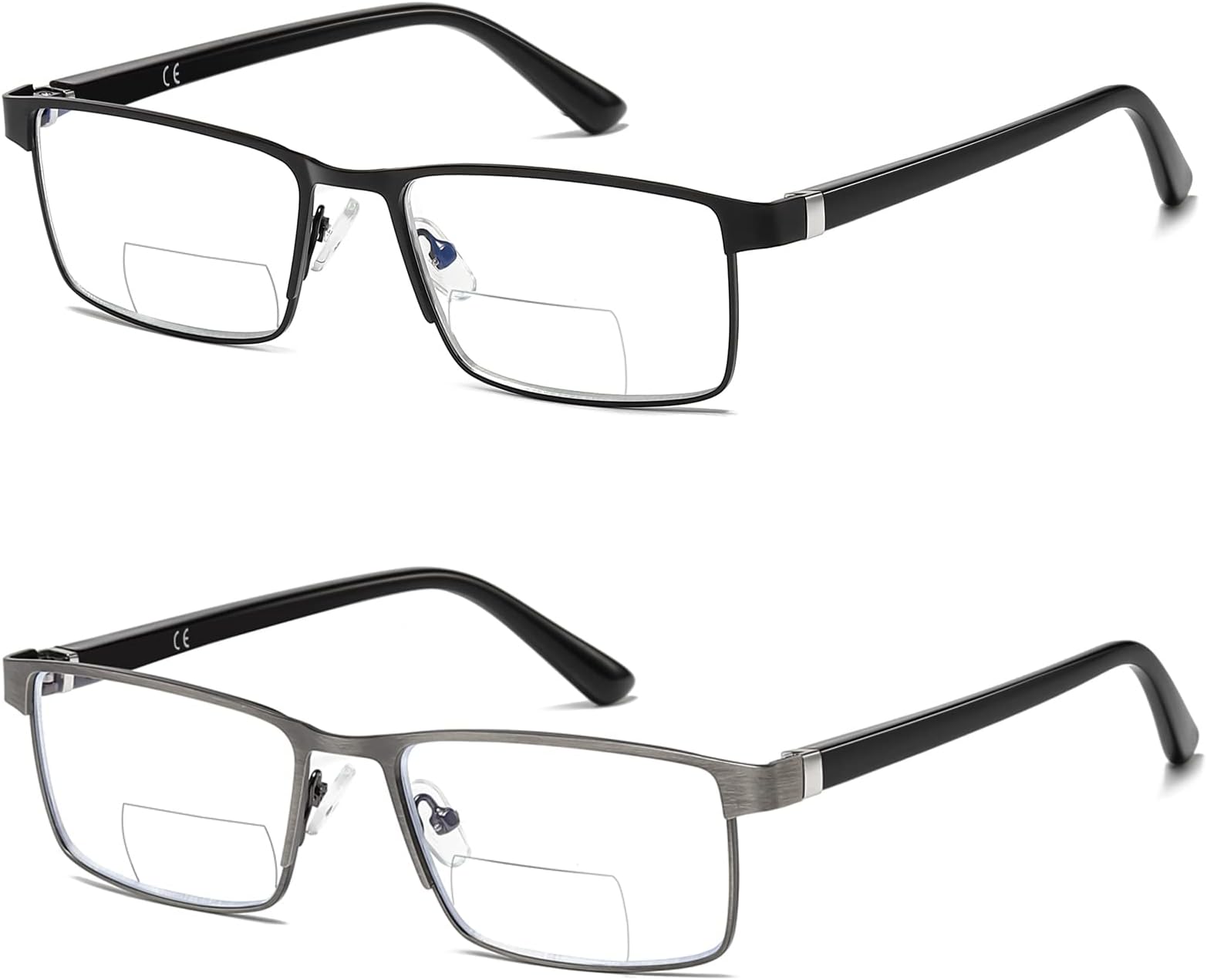 Bifocal Reading Glasses Men Blue Light Computer Readers Clear Top Designer Metal Frame Fashion Spring Hinge Eyeglasses