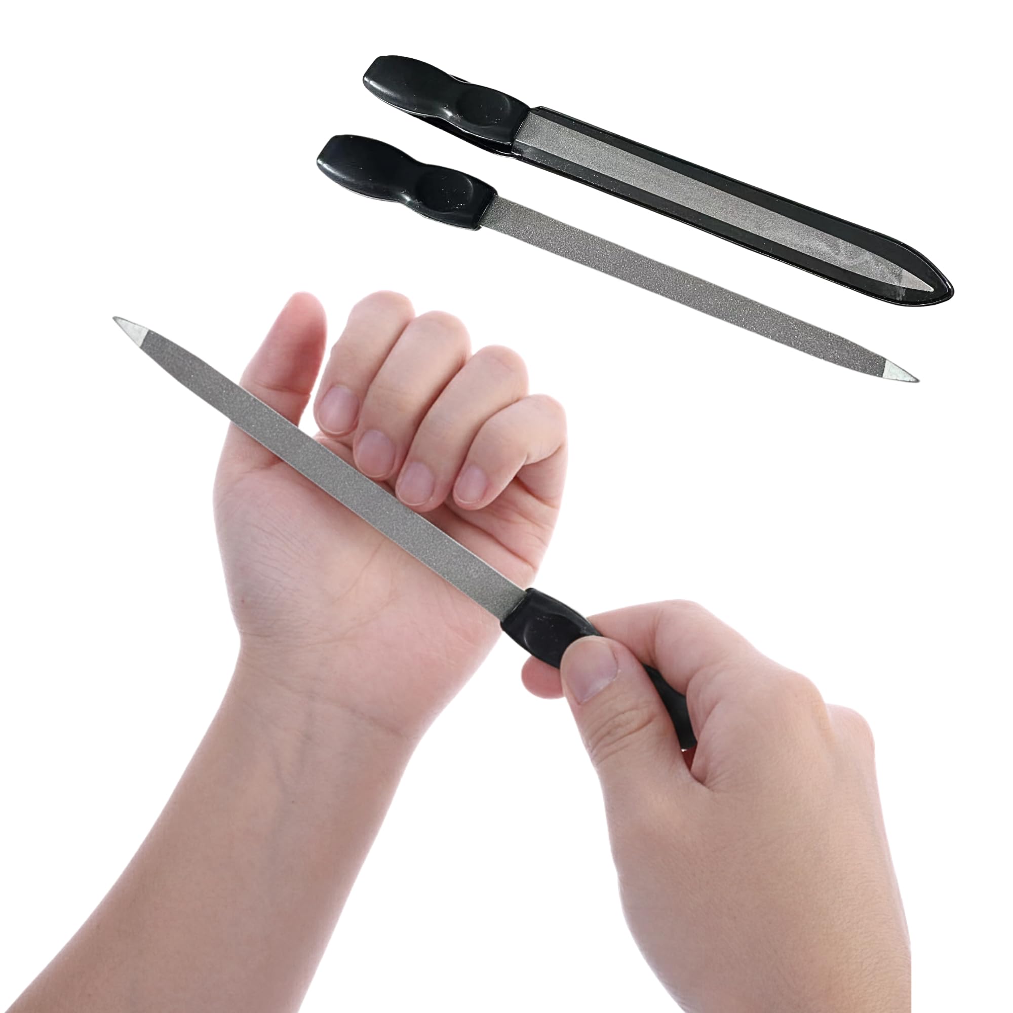 Metal Nail File 2-Pack with Case, Stainless Steel Diamond Nail File for Natural Nails, Double-Sided Fine & Coarse Fingernail File, Precision Shaping, Manicure Tool Gift