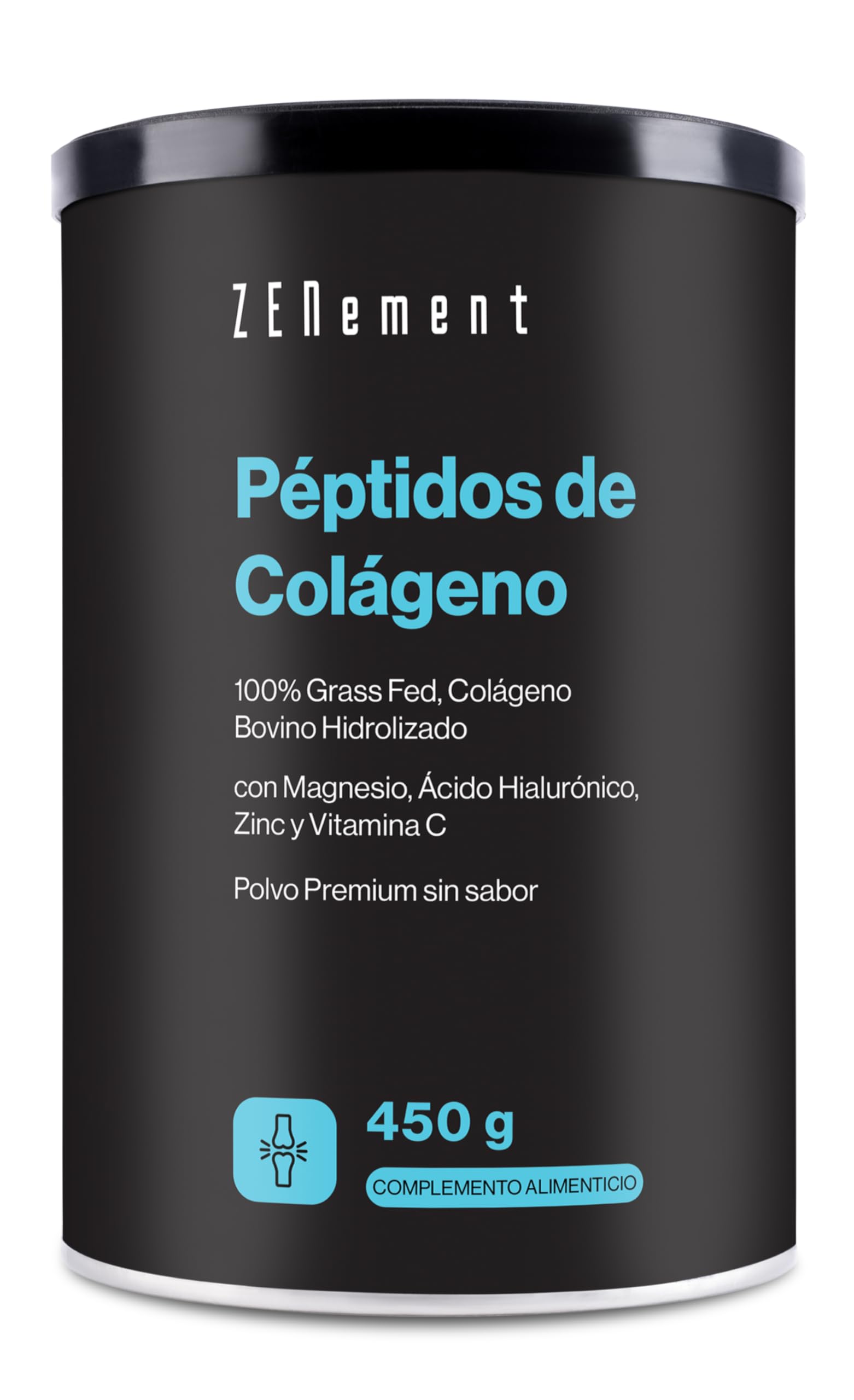 Péptidos de Colágeno Hidrolizado en Polvo - Colágeno tipo I y III de Bovinos Alimentados con Pasto - con Magnesio, Ácido Hialurónico, Zinc y Vitamina C - Sin Sabor - Alta Solubilidad - 450 g