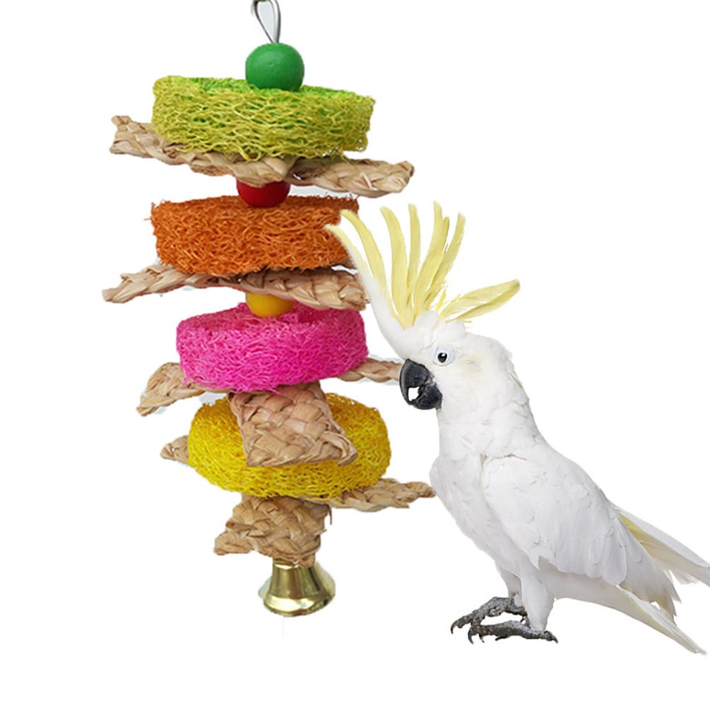 Spielzeug Für Papageien & Sittiche – Aus Luffa, Gras & Sepiaschale, Hängend, 20–23 Cm, Zum Kauen & Spielen