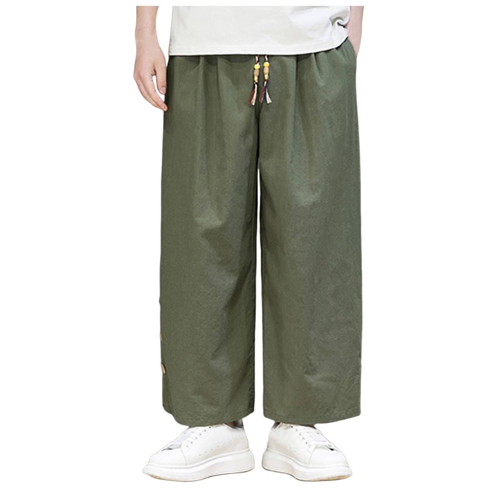 Pantalon de yoga japonais doux en lin pour homme - Pantalon kimono chinois - Pantalon baggy hip hop - Pantalon baggy Hakama Kung-Fu - Tenue uniforme - Pantalon de Tai Chi - Yoga - Pantalon de loisirs