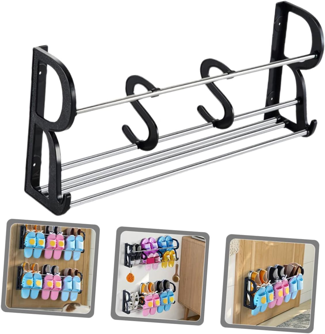 GLEAVI Punch Free Wall Mounted Slippers Rack 50cm PP Stainless Steel