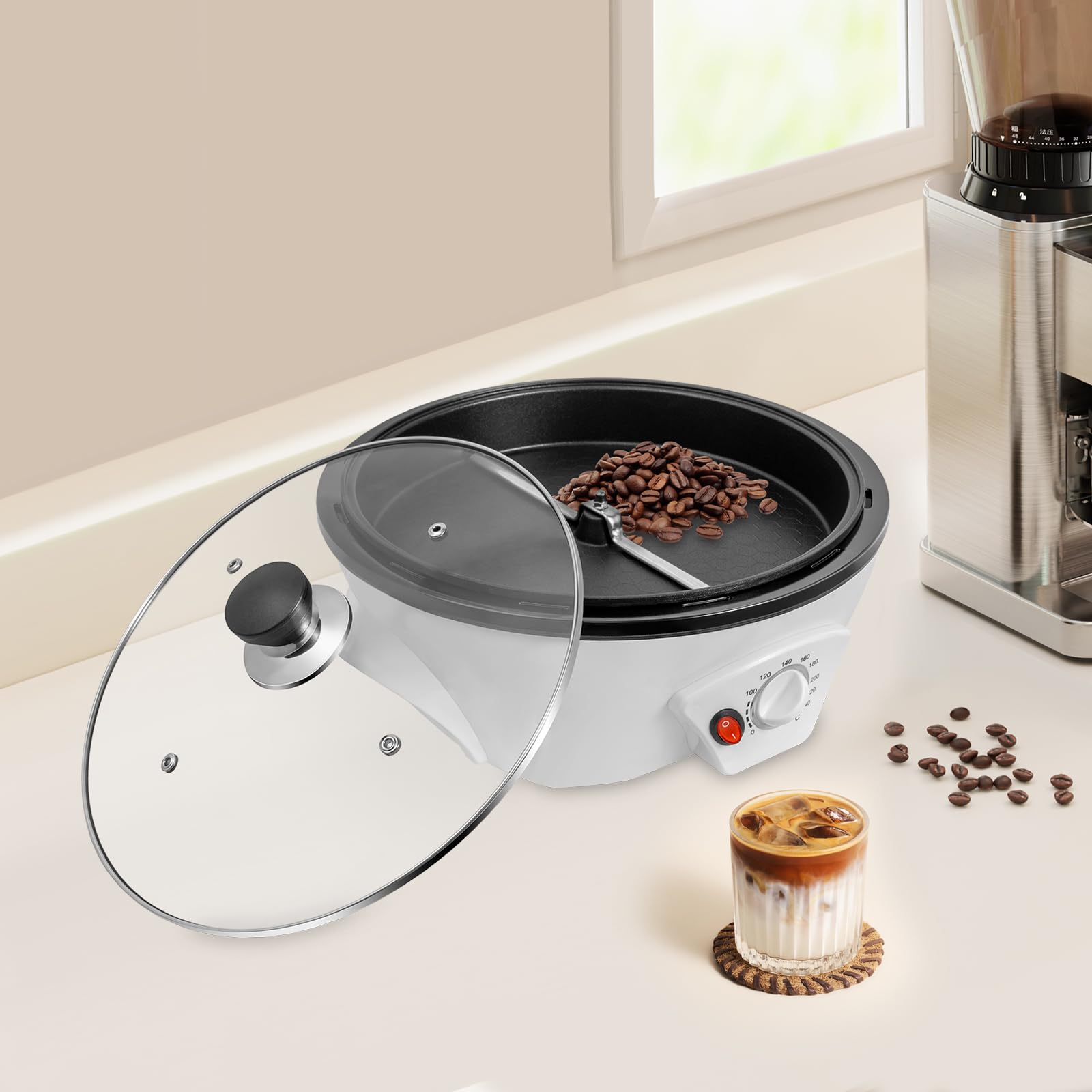 1200 W Torrefattore Torrefattore Cafe Torrefattore grano Caffè Acciaio Inox Torrefattore Caffè Temperatura Regolabile per Cuocere Arachidi, Semi Melone, Semi di soia, Chicchi Caffè Crudi