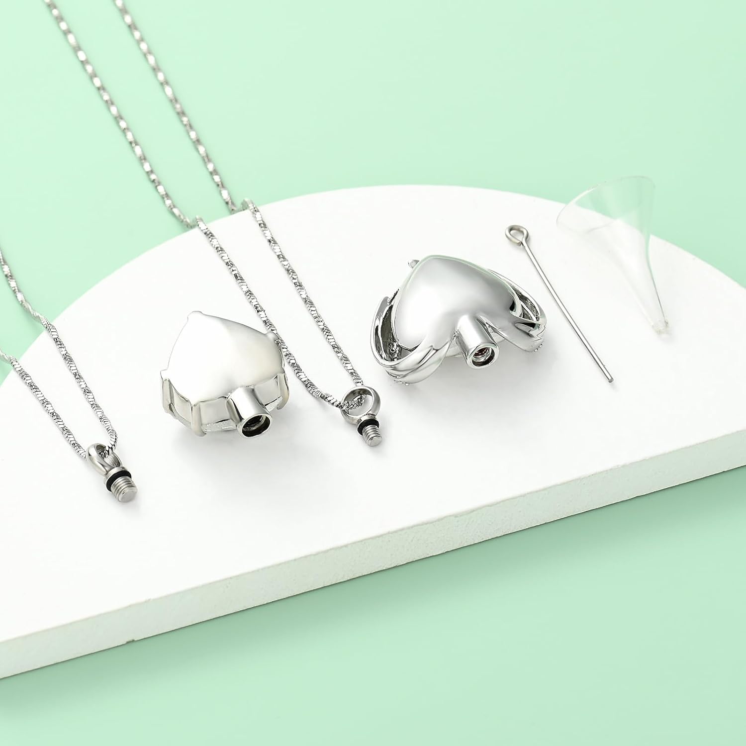 Yinplsmemory 2 Pieces Red Cardinal Urn Necklace for Ashes Keepsake Memorial Crystal Heart Urn Locket for Human/Pet Cremation Jewelry - Image 5