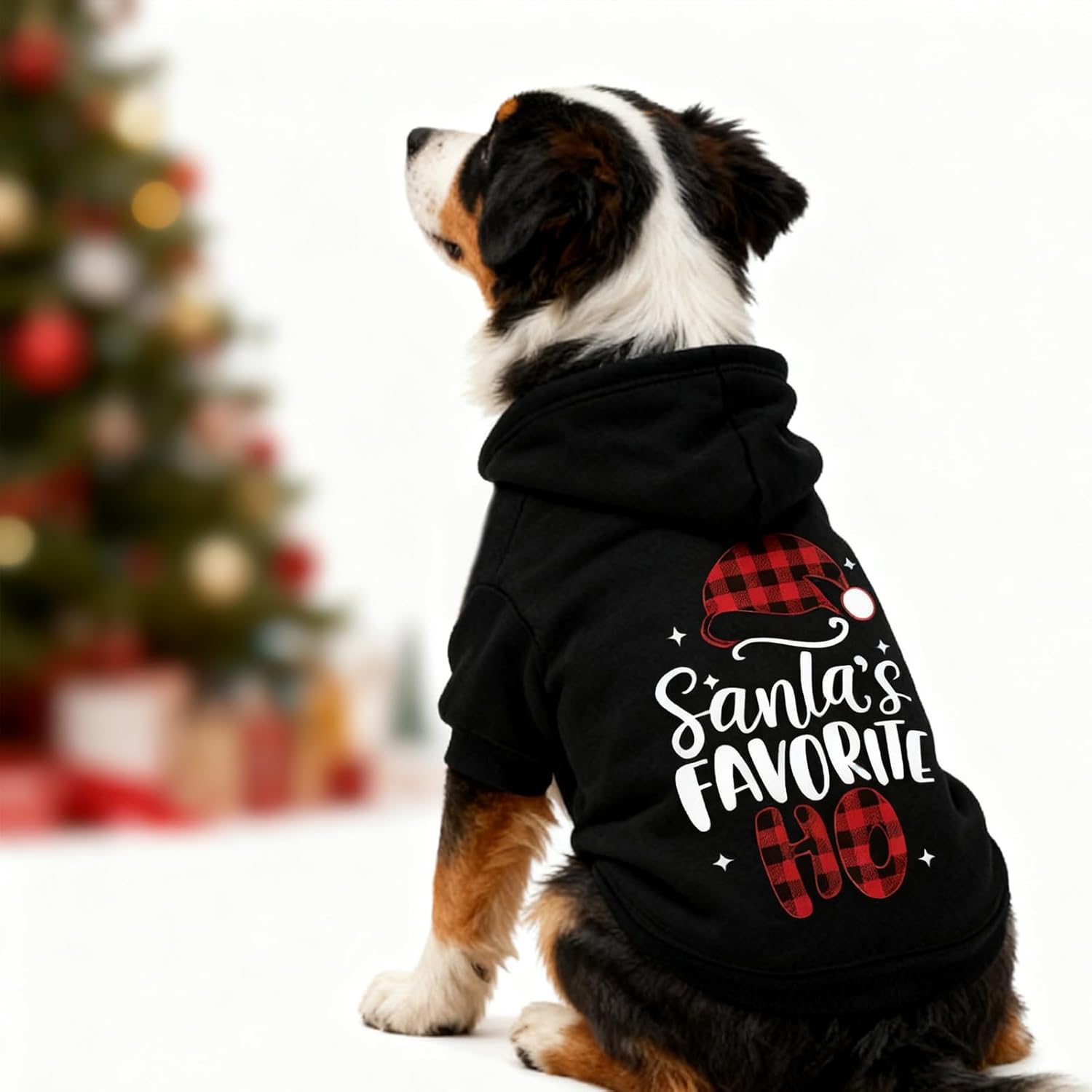 EXPAWLORER Dog Christmas Hoodie - Dog Christmas Sweater Xmas Sweatshirt with Santa Hat Print, Warm Fleece Lined Holiday Pet Outfit with Leash Hole, Cozy Soft Pet Clothes Coat for Large Dogs, 2XL