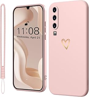 Mitetabo Huawei P30 Hülle P30 Gold Liebesherz, Handyhülle Huawei P30 Mädchen Case Weich Silikon Slim Stoßfest Kratzfeste süßes Gold Love Schutzhülle für Huawei P30 Rosa