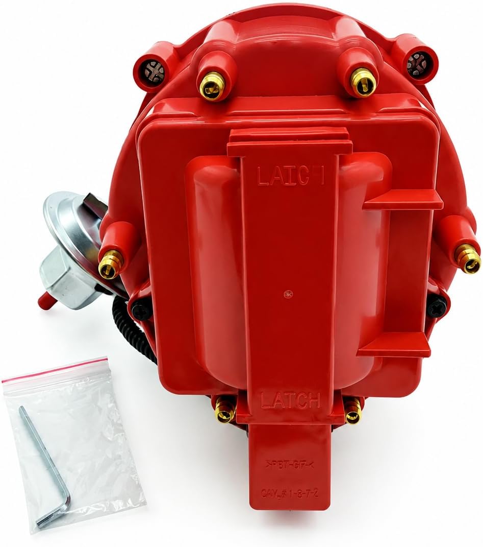 HEI Distributor for GM Chevy 90 Degree V6 4.3L 262 Carbureted 3.8L 229 3.3L 200 Engines, Red Cap 65K Coil One Wire Ignition